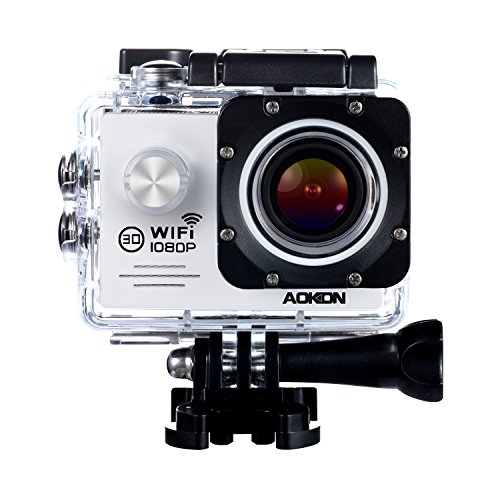 aokon Sports Action Kamera Cam WiFi Wasserdicht Kamera 1080P 12 m HD Helm Motorrad Video Unterwasser Cam – 170 ° Weitwinkel Objektiv – 2.0 Display – 4 x Zoom – 2 Batterien & 18 Zubehör Kit (weiß)