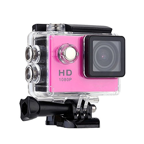 Lyhoon Full HD 2 Zoll Wasserdicht Weitwinkel-Objektiv Action Kamera Action Cam mit Zubehör Kits für Fahrrad Motorrad Tauchen Schwimmen usw (Rose, 720P)