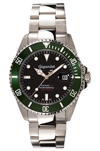 Gigandet Automatik Herren-Armbanduhr Sea Ground Taucheruhr Uhr Datum Analog Edelstahlarmband Schwarz Grün G2-005