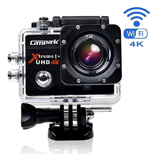 Campark ACT74 Action Cam Helmkamera Ultra HD 4K 12MP Wifi Wasserdicht Action Kamera Zeitraffer Slow-Motion mit 2 skku und Tragbares Gehäuse Zubehör Kits