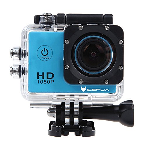 icefox® FHD Unterwasser-Action-Kamera, 12MP, 1080P, wasserdichte HD-Kamera mit 170° Weitwinkel, 1,5 Zoll-Display, 900mAh Batterie und Zubehör-Kitt für zum Tauchen, zumFahrrad fahren, zum Motorrad fahren und zum Schwimmen (Blau)