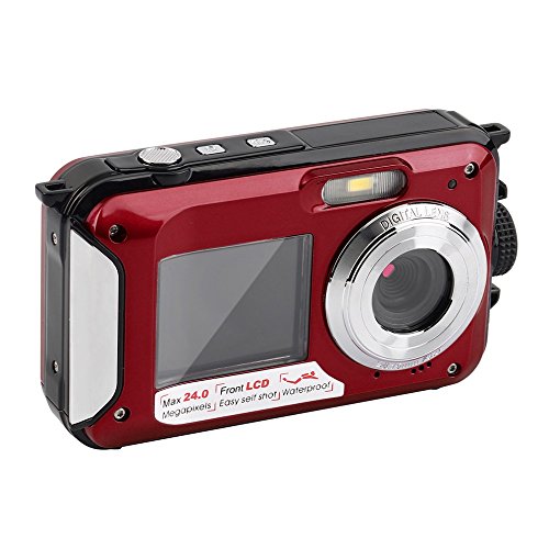 ORIGINAL eyeCam EC137 Unterwasser-Digitalkamera ( 24 Megapixel, Bildstabilisator, DUAL Bildschirm (vorne 6,8 cm = 2,7 Zoll und hinten 1,8 Zoll = 4,6cm) , 16-fach Zoom, wasserdicht bis 3 Meter) Farbe: Rot