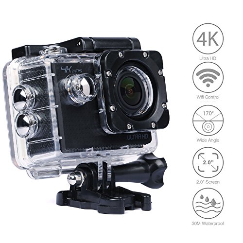 4K Action Kamera, YIPIN Ultra HD Sports Kamera Wifi 24fps 12MP 2,0 Zoll 170 ° Weitwinkel Action Cam Wasserdicht Unterwasser mit 2 Verbesserten Batterien akku und Kostenlose Zubehör Kits